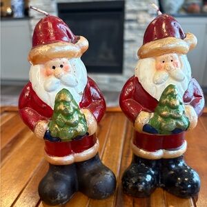 Vintage Santa Christmas Candle Set with Green Trees